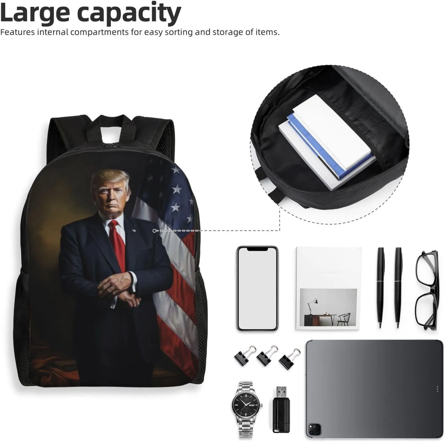 Xerial Solemn Trump Backpack Waterproof Anti Theft Durable Light Laptop Bag Backpacks For Women Men Travel Gym Backpack