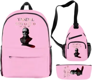 Yandel Sinfonico Tour 2025 Backpack 3 Pieces Sets Vintage Crossbody Bag Fashion Casual Travel Bag (Pink)
