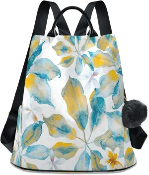 Yellow Evergreen Plant Floral Travel Backpack Purse for Women, Work Computer Bags Bookbag Lightweight 15.6 inch Laptop Bag School Backpack for Student Girls Casual High School College
