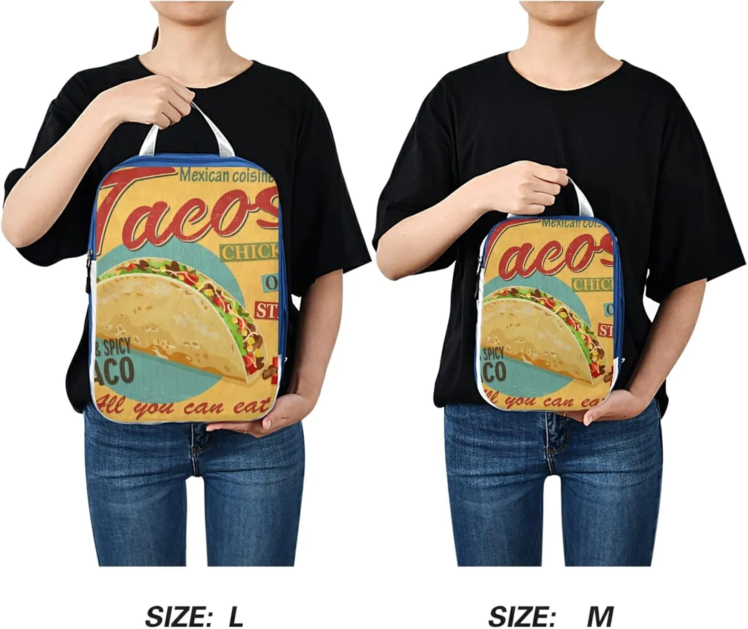 Yellow Mexican Food Tortilla, Hamburger, Burrito, Tequila 3 Set Packing Cubes, Travel Packing Organizers for Suitcases, Waterproof Check Oxford Toiletry Compression Luggage Storage Bag