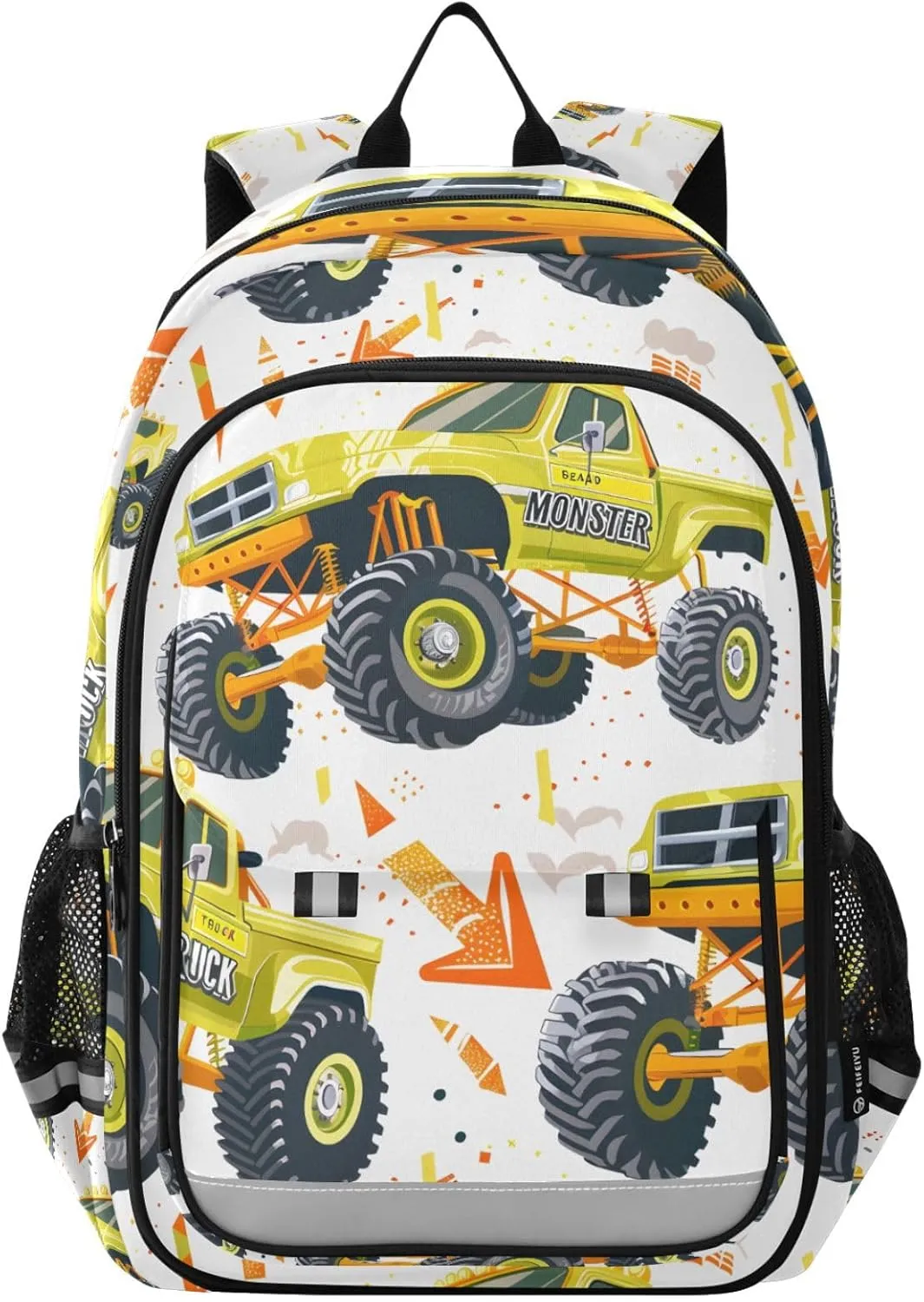 Yellow Monster Trucks with Arrows Pattern Laptop Backpack Purse for Women Men School Bag 17 Inch Bookbag Student Boys Girls Travel Casual Daypack
