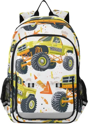 Yellow Monster Trucks with Arrows Pattern Laptop Backpack Purse for Women Men School Bag 17 Inch Bookbag Student Boys Girls Travel Casual Daypack
