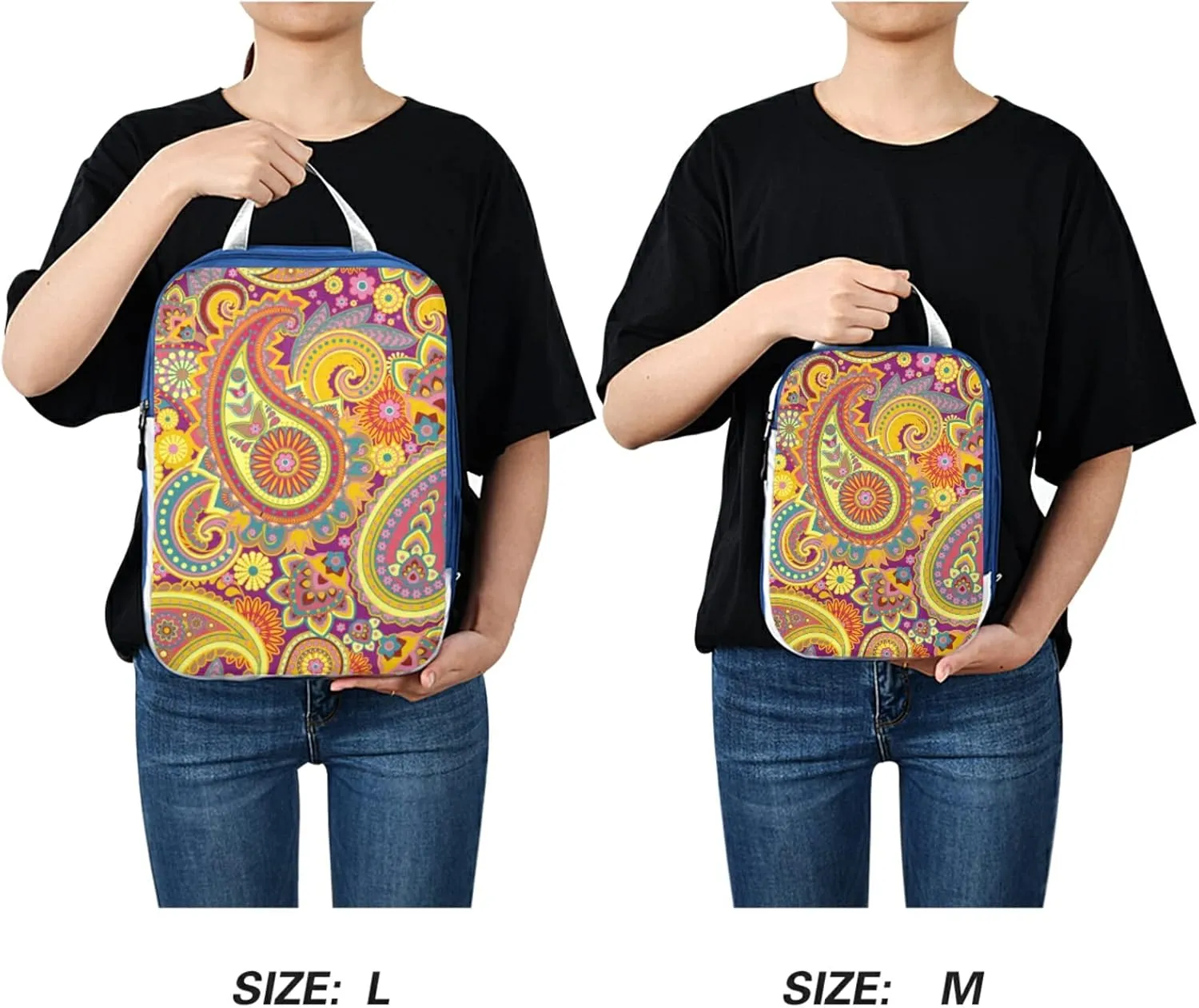 Yellow Purple Traditional Asian Paisley Floral Flowers 3 Set Packing Cubes, Travel Packing Organizers for Suitcases, Waterproof Check Oxford Toiletry Compression Luggage Storage Bag