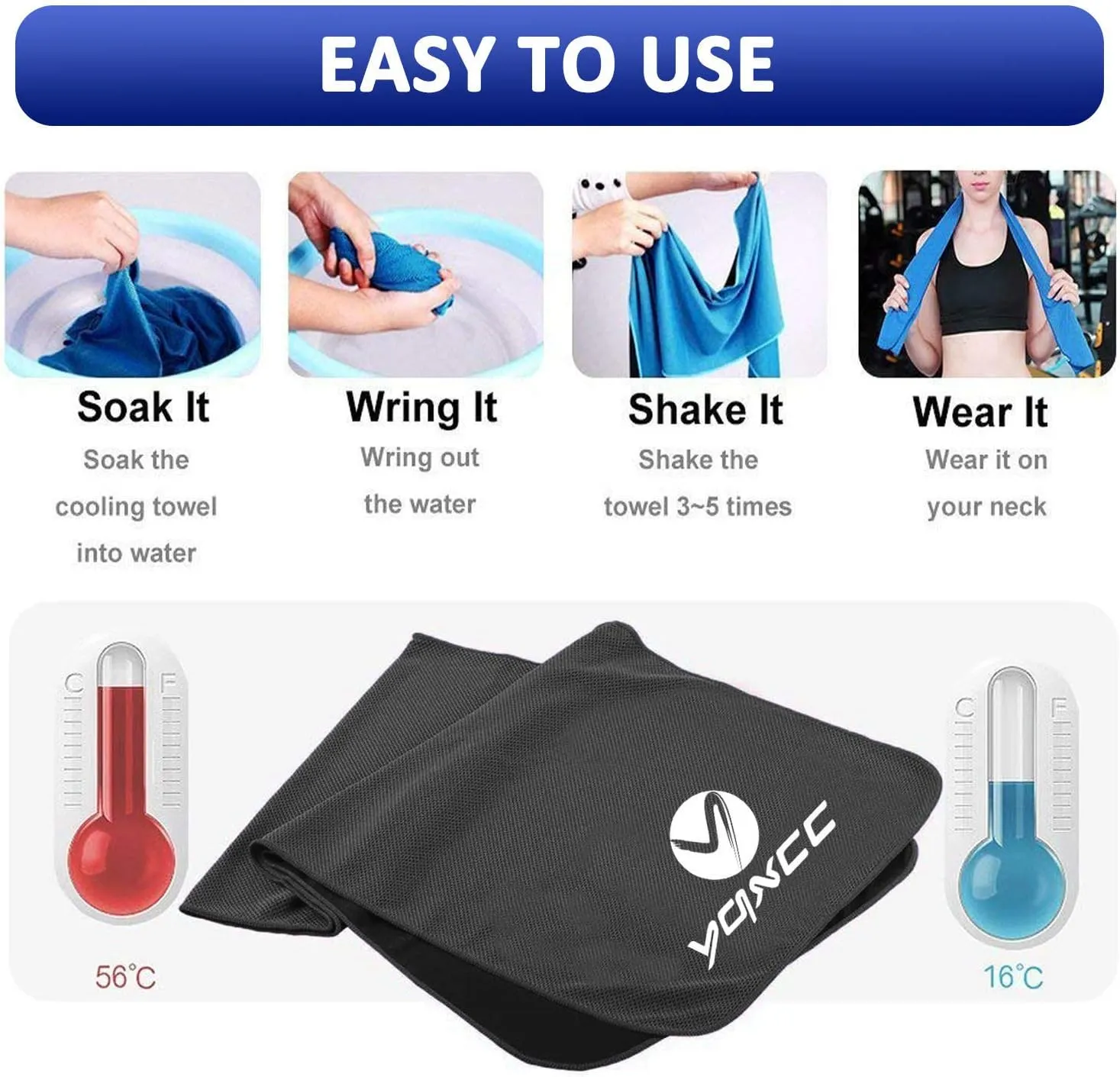YQXCC 4 Pack Cooling Towels (40"x12") Cool for Neck, Microfiber Soft Breathable Chilly Towel for Yoga, Golf, Gym, Camping, Running, Workout & More Activities