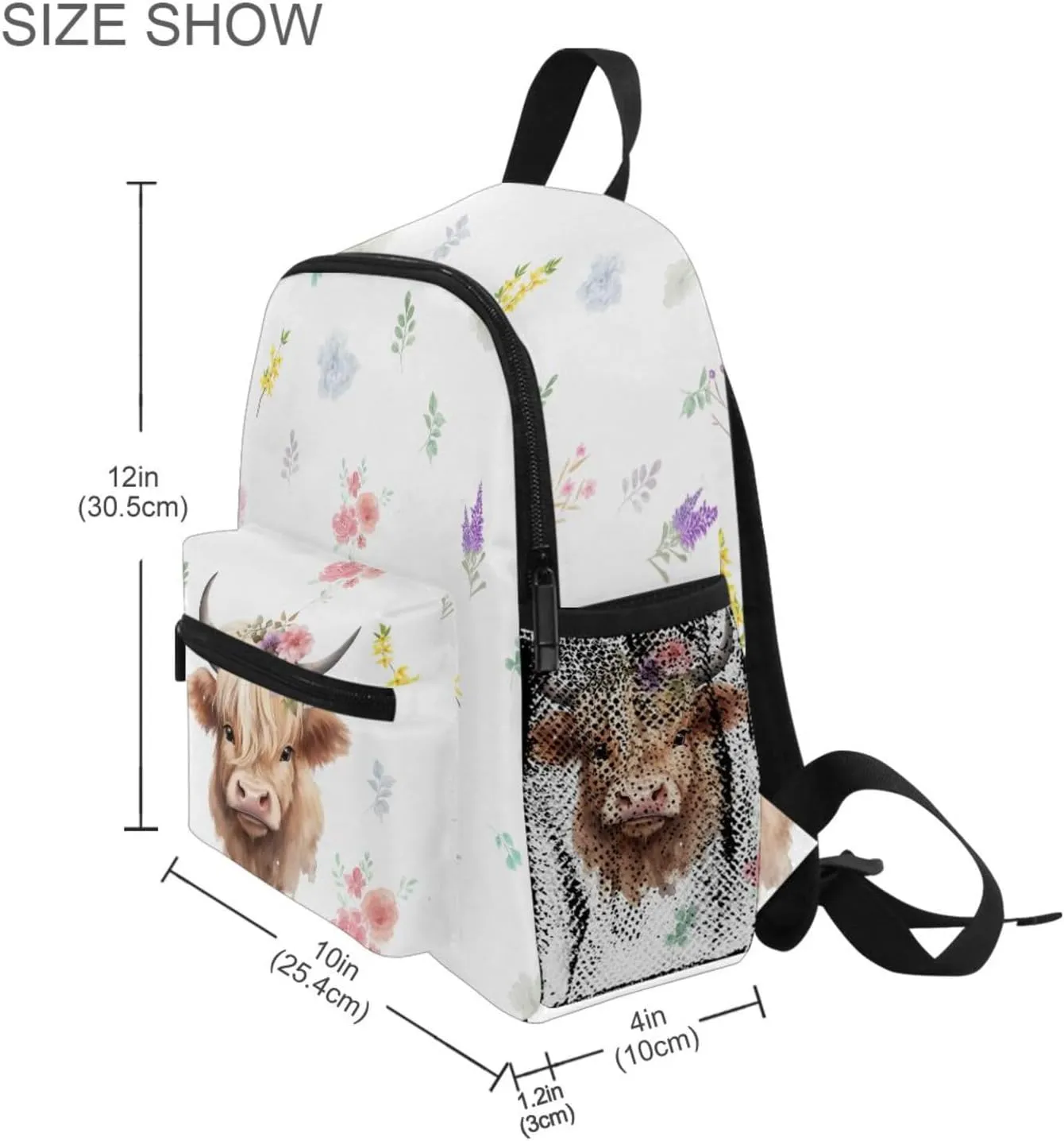 ZAZYXTJ Cute Highland Cow Kids Backpack for Boys Girls Toddler Backpack with Chest Strap Name Tag Preschool Backpack 3-8 Years Old