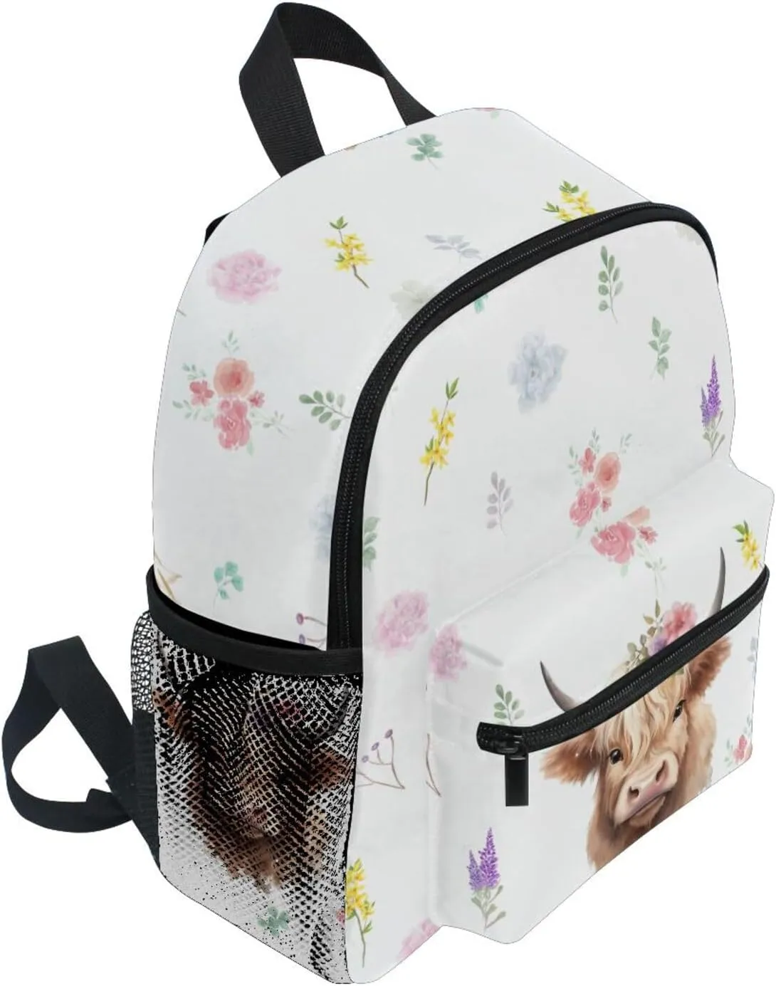 ZAZYXTJ Cute Highland Cow Kids Backpack for Boys Girls Toddler Backpack with Chest Strap Name Tag Preschool Backpack 3-8 Years Old