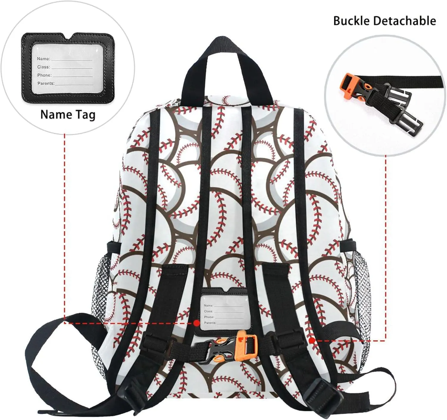 ZAZYXTJ Personalized Baseball Ball Kids Backpack for Boys Girls Toddler Backpack with Chest Strap Name Tag Preschool Backpack 3-8 Years Old