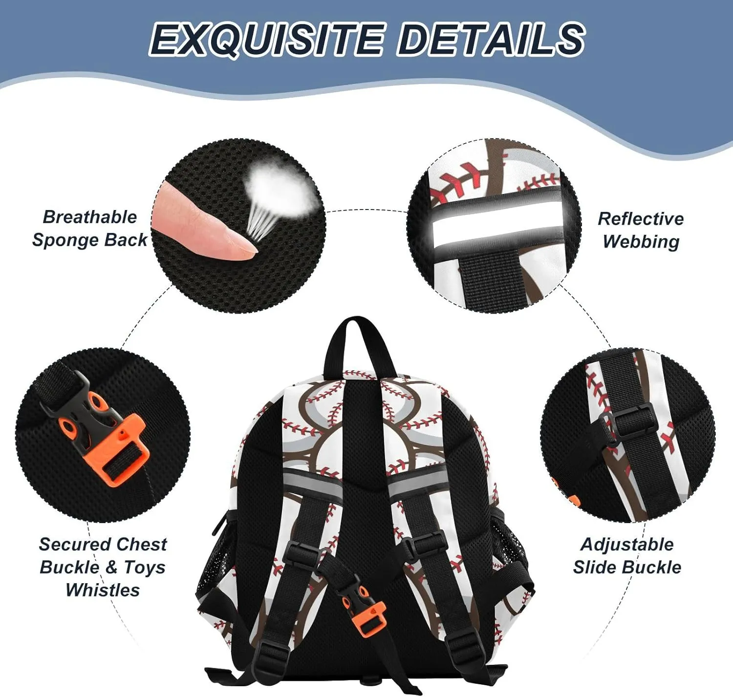 ZAZYXTJ Personalized Baseball Kids Backpack for Boys Girls Toddler School Bag with Chest Strap Ears Preschool Backpack 3-6 Years Old