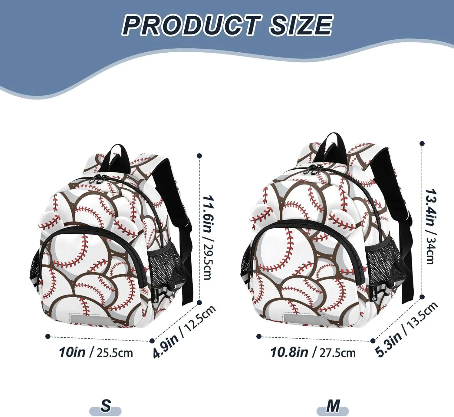 ZAZYXTJ Personalized Baseball Kids Backpack for Boys Girls Toddler School Bag with Chest Strap Ears Preschool Backpack 3-6 Years Old