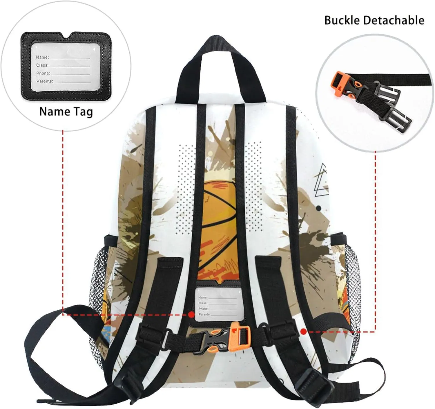 ZAZYXTJ Personalized Basketball Kids Backpack for Boys Girls Toddler Backpack with Chest Strap Name Tag Preschool Backpack 3-8 Years Old
