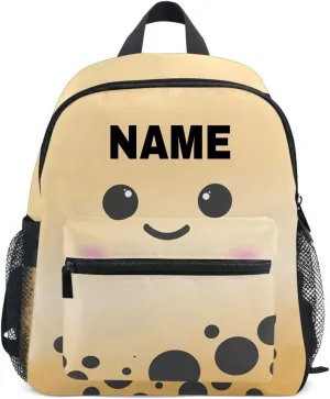 ZAZYXTJ Personalized Boba Bubble Tea Kids Backpack for Boys Girls Toddler Backpack with Chest Strap Name Tag Preschool Backpack 3-8 Years Old