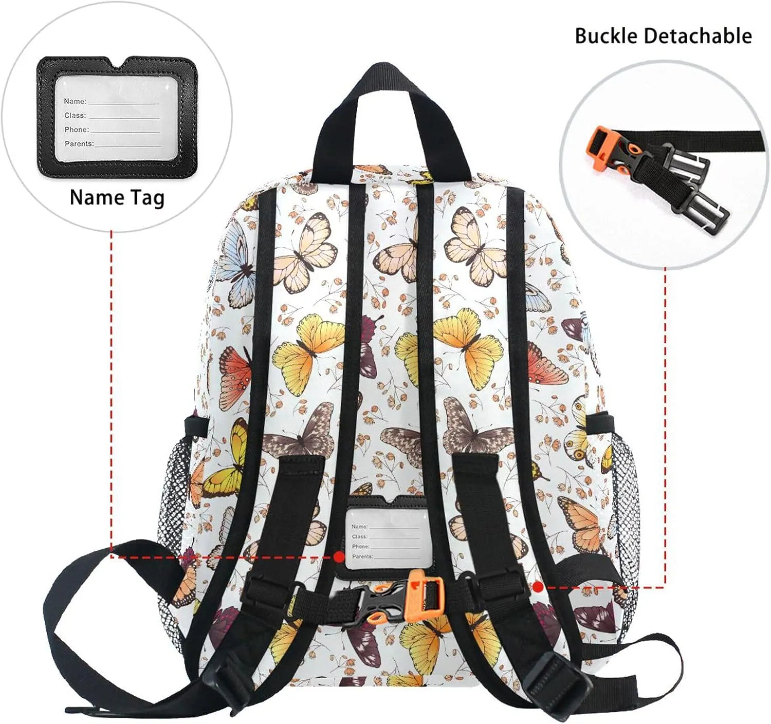 ZAZYXTJ Personalized Butterfly Kids Backpack for Boys Girls Toddler Backpack with Chest Strap Name Tag Preschool Backpack 3-8 Years Old