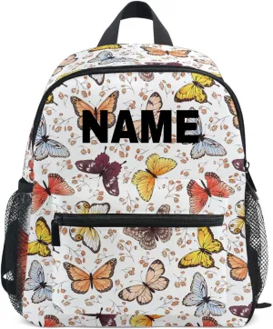 ZAZYXTJ Personalized Butterfly Kids Backpack for Boys Girls Toddler Backpack with Chest Strap Name Tag Preschool Backpack 3-8 Years Old