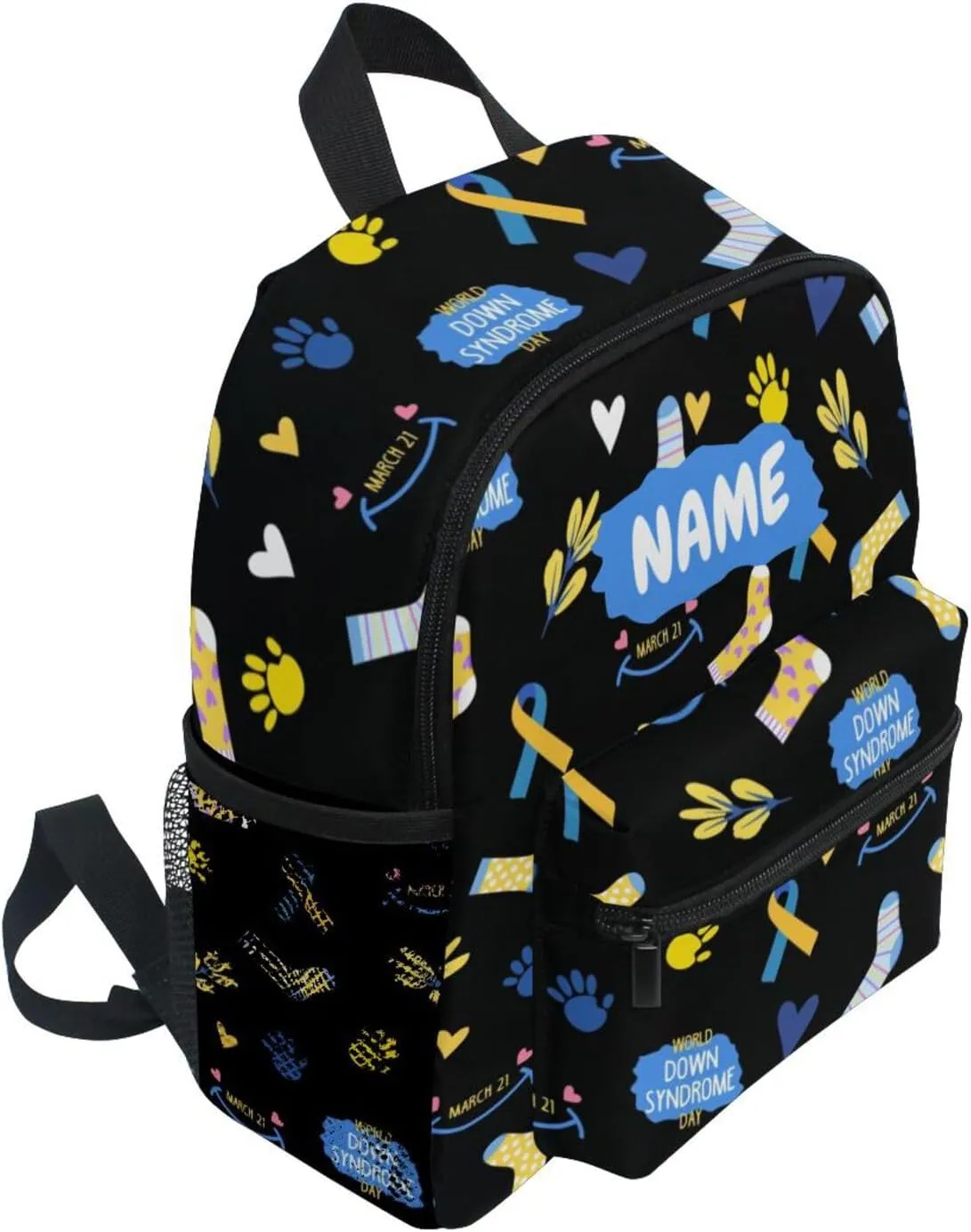ZAZYXTJ Personalized Down Syndrome Awareness Kids Backpack for Boys Girls Toddler Backpack with Chest Strap Name Tag Preschool Backpack 3-8 Years Old