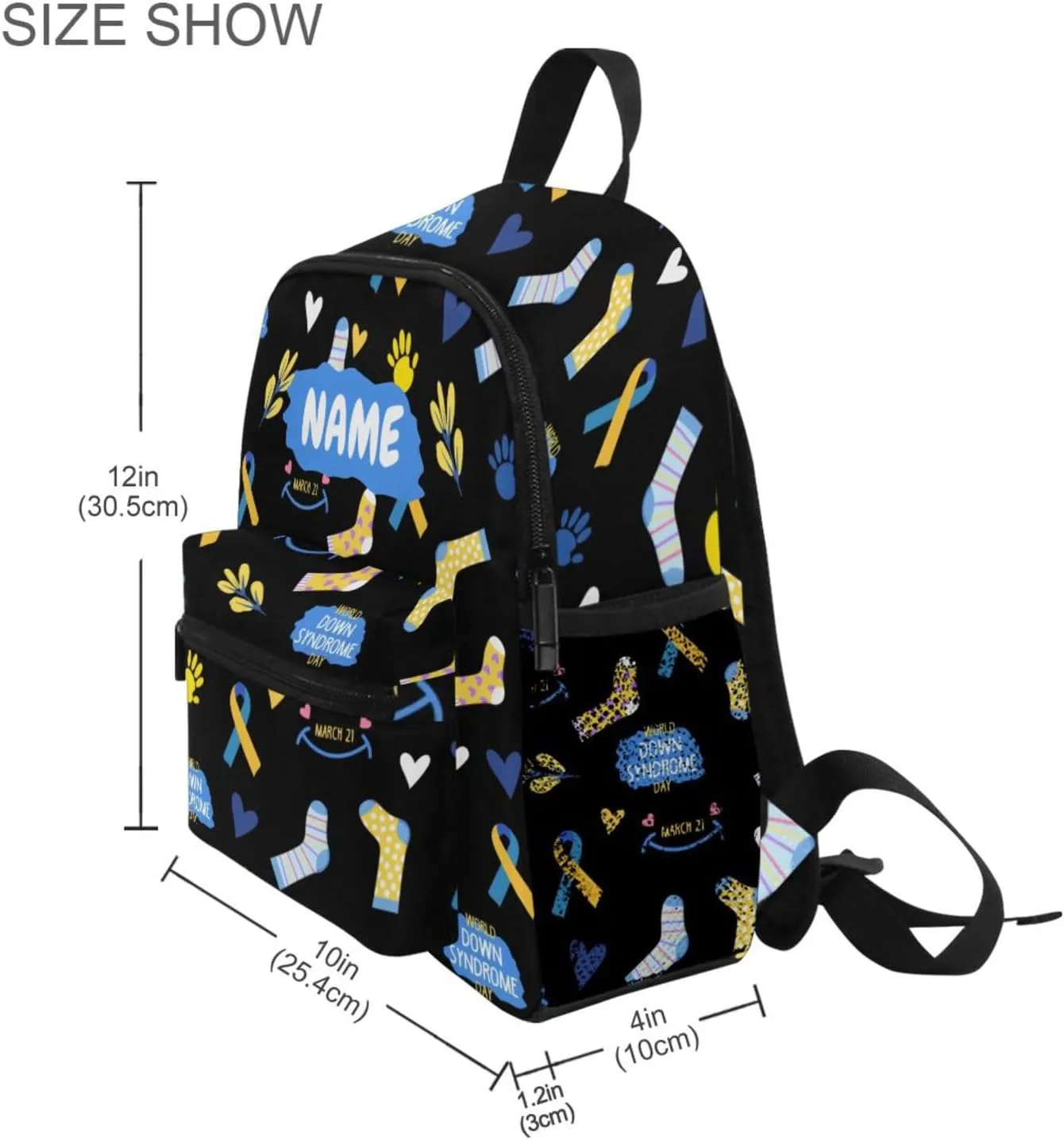 ZAZYXTJ Personalized Down Syndrome Awareness Kids Backpack for Boys Girls Toddler Backpack with Chest Strap Name Tag Preschool Backpack 3-8 Years Old