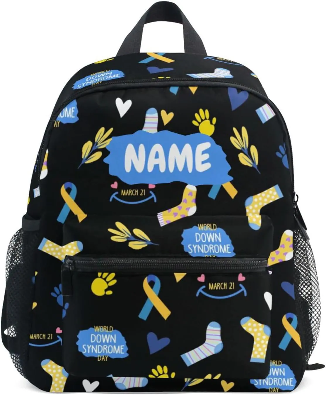 ZAZYXTJ Personalized Down Syndrome Awareness Kids Backpack for Boys Girls Toddler Backpack with Chest Strap Name Tag Preschool Backpack 3-8 Years Old