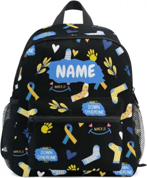 ZAZYXTJ Personalized Down Syndrome Awareness Kids Backpack for Boys Girls Toddler Backpack with Chest Strap Name Tag Preschool Backpack 3-8 Years Old