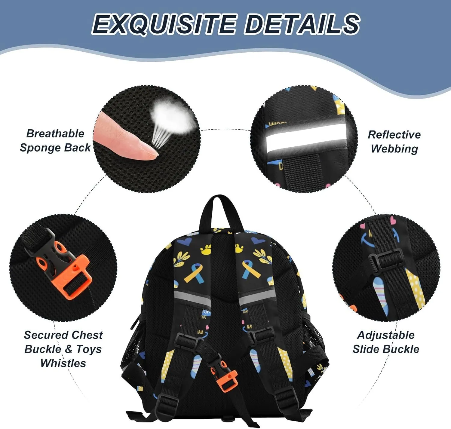 ZAZYXTJ Personalized Down Syndrome Awareness Kids Backpack for Boys Girls Toddler School Bag with Chest Strap Ears Preschool Backpack 3-6 Years Old