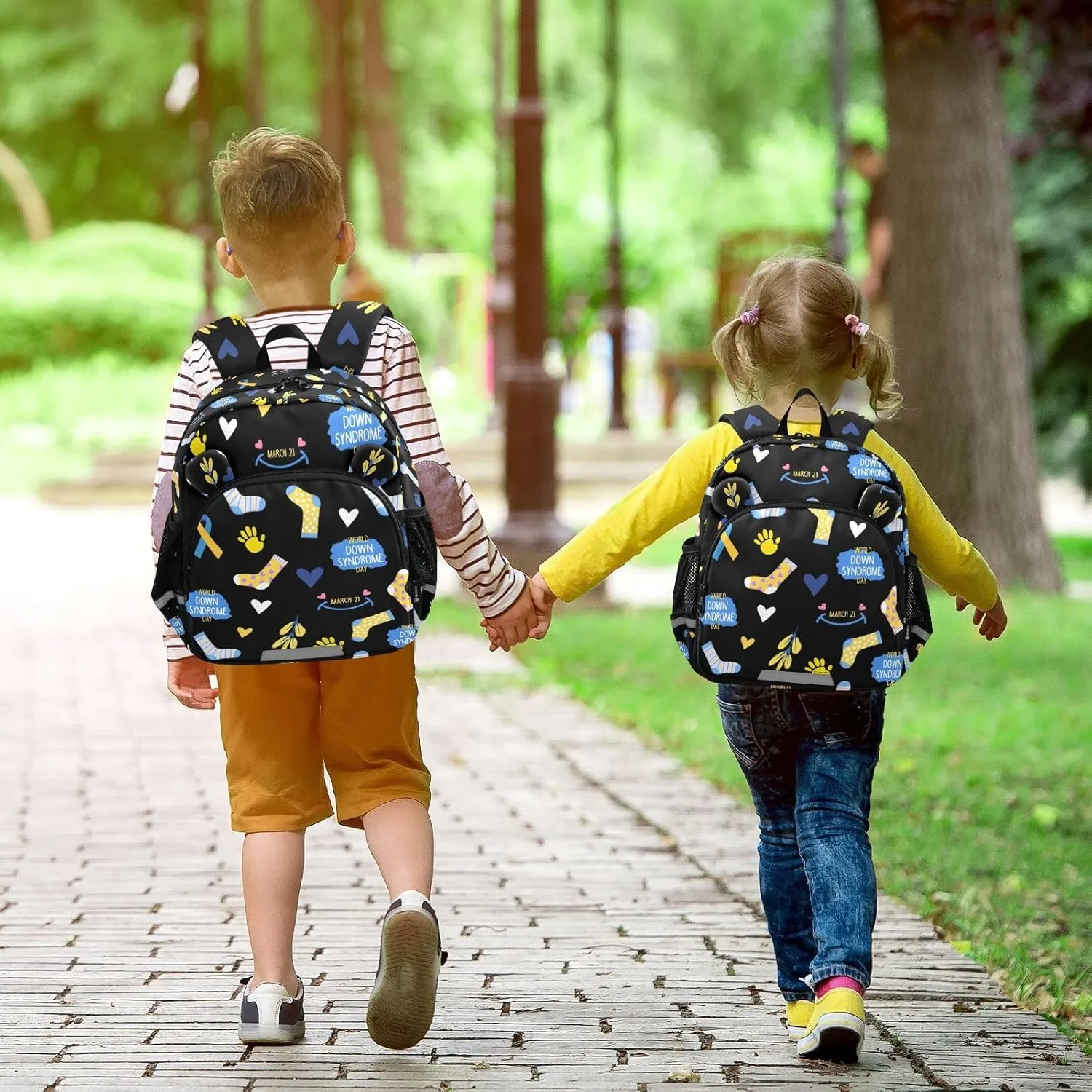 ZAZYXTJ Personalized Down Syndrome Awareness Kids Backpack for Boys Girls Toddler School Bag with Chest Strap Ears Preschool Backpack 3-6 Years Old
