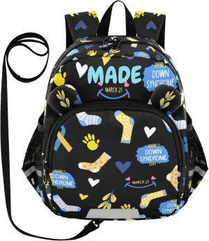 ZAZYXTJ Personalized Down Syndrome Awareness Kids Backpack for Boys Girls Toddler School Bag with Chest Strap Ears Preschool Backpack 3-6 Years Old