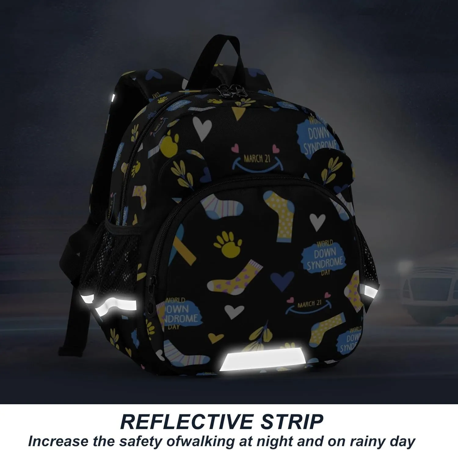 ZAZYXTJ Personalized Down Syndrome Awareness Kids Backpack for Boys Girls Toddler School Bag with Chest Strap Ears Preschool Backpack 3-6 Years Old