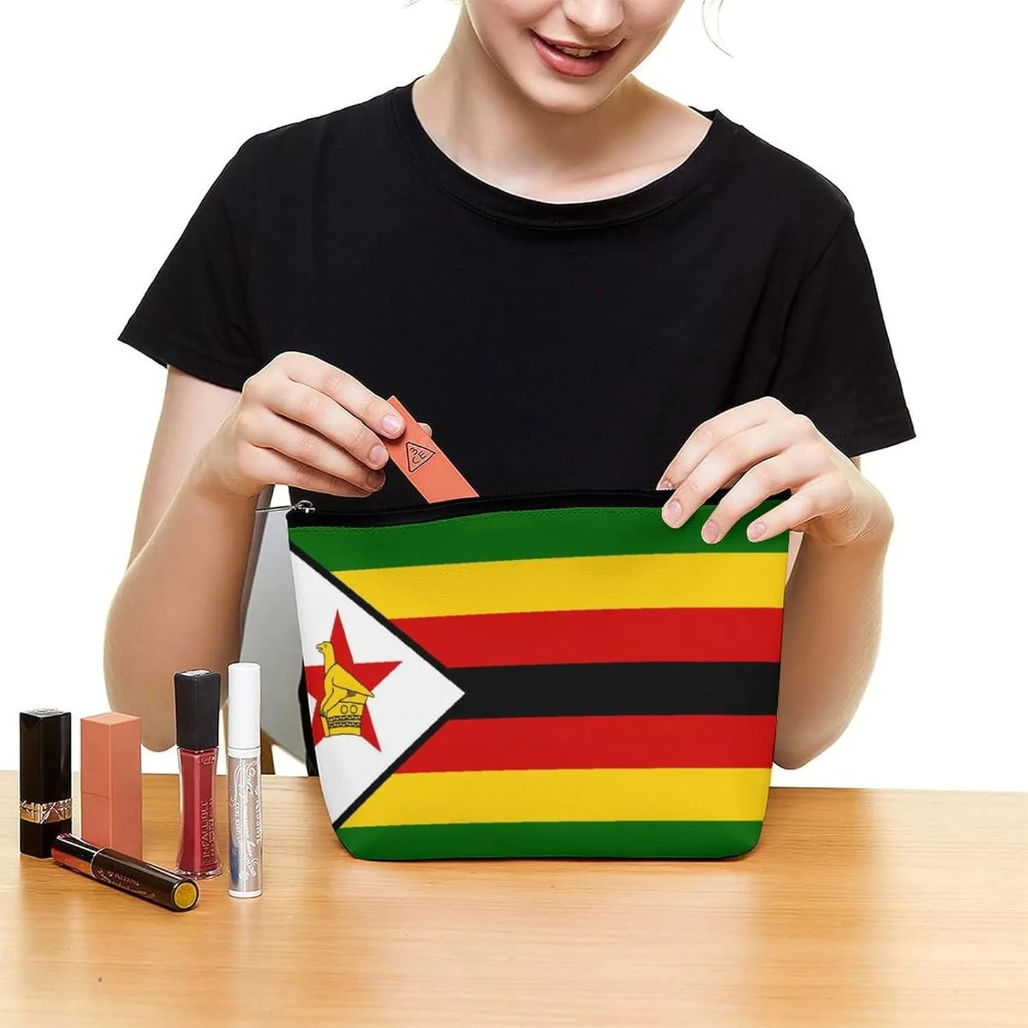 Zimbabwe Flag Cosmetic Bag Makeup Organizer Travel-Friendly Pouch for Girls Women