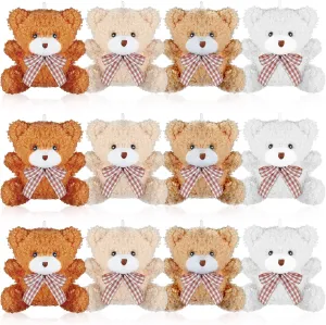 Zomiboo 12 Pcs Easter Bunny Bear Koala 4 Inch Mini Animal Plush Toys Soft Cute Dolls Sleeping and Playing Stuffed Toys Gifts for DIY Baby Shower Party(Bear,Brown, Khaki, Apricot, White)