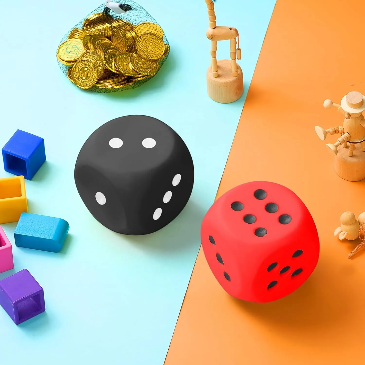 Zomiboo 2 Pcs Large Foam Dice Stress Balls Soft Jumbo 6 Sided Giant Dice Educational Learning Squeeze Anxiety Relieve Toy Gifts for Adults Kids Board Game Classroom(Red, Black,3.93 Inch)