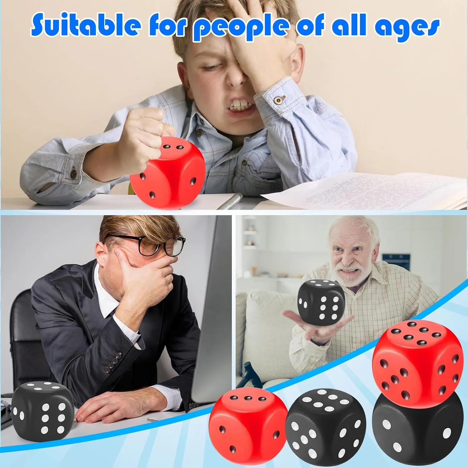 Zomiboo 2 Pcs Large Foam Dice Stress Balls Soft Jumbo 6 Sided Giant Dice Educational Learning Squeeze Anxiety Relieve Toy Gifts for Adults Kids Board Game Classroom(Red, Black,3.93 Inch)