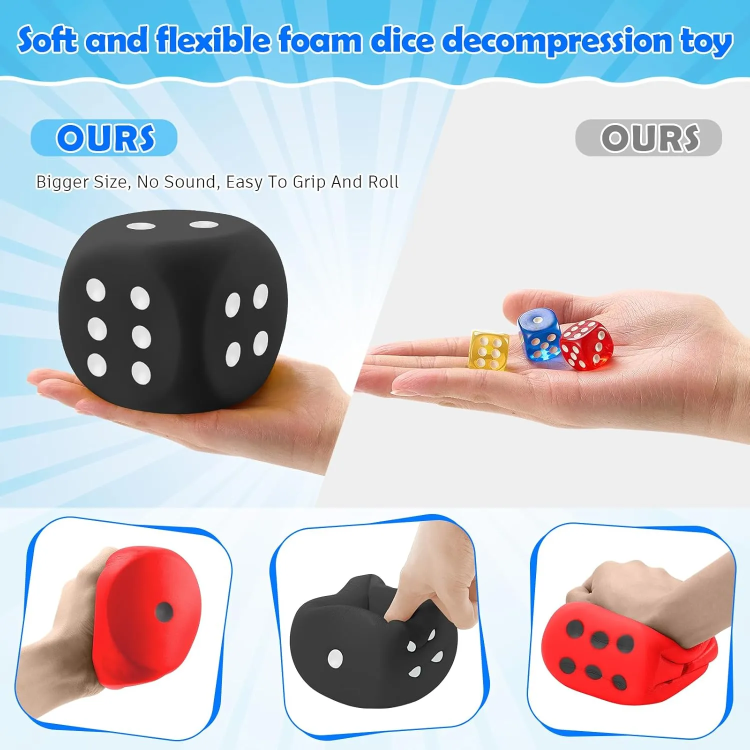 Zomiboo 2 Pcs Large Foam Dice Stress Balls Soft Jumbo 6 Sided Giant Dice Educational Learning Squeeze Anxiety Relieve Toy Gifts for Adults Kids Board Game Classroom(Red, Black,3.93 Inch)