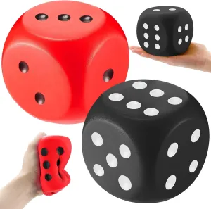 Zomiboo 2 Pcs Large Foam Dice Stress Balls Soft Jumbo 6 Sided Giant Dice Educational Learning Squeeze Anxiety Relieve Toy Gifts for Adults Kids Board Game Classroom(Red, Black,3.93 Inch)