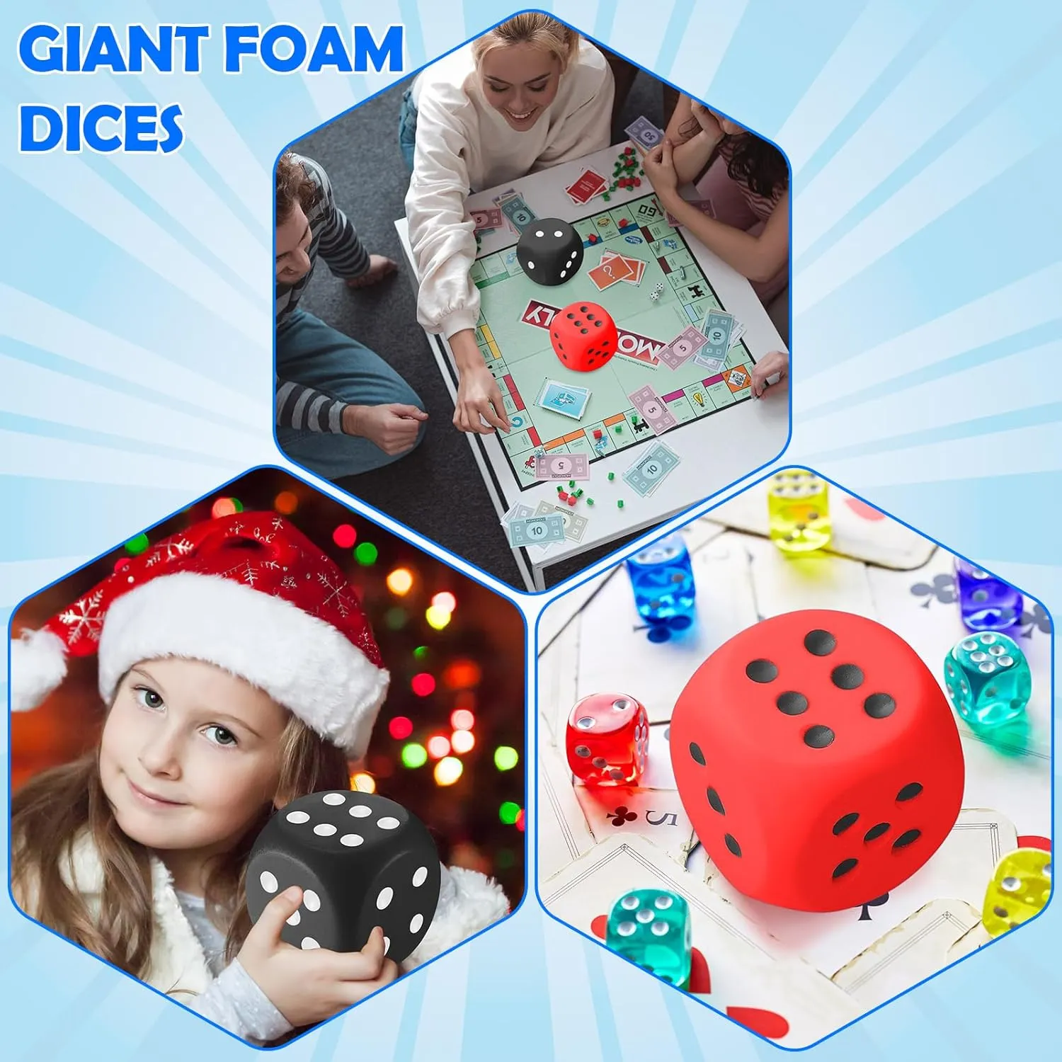 Zomiboo 2 Pcs Large Foam Dice Stress Balls Soft Jumbo 6 Sided Giant Dice Educational Learning Squeeze Anxiety Relieve Toy Gifts for Adults Kids Board Game Classroom(Red, Black,3.93 Inch)
