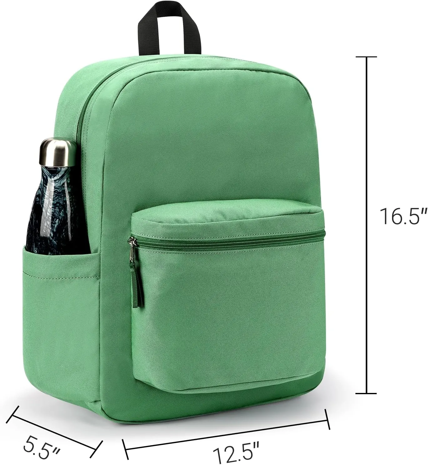 ZORFIN Simple Backpack for School Work Travel: Lightweight Bookbag for Girls and Boys - Water Resistant Backpacks for Men and Women - Green