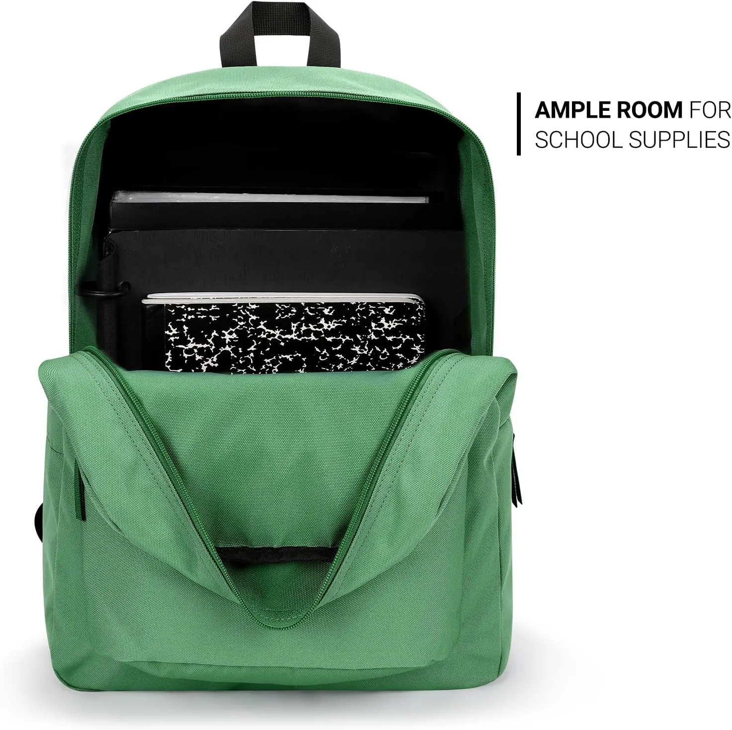ZORFIN Simple Backpack for School Work Travel: Lightweight Bookbag for Girls and Boys - Water Resistant Backpacks for Men and Women - Green