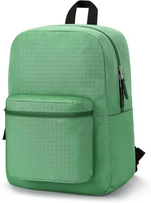 ZORFIN Simple Backpack for School Work Travel: Lightweight Bookbag for Girls and Boys - Water Resistant Backpacks for Men and Women - Green