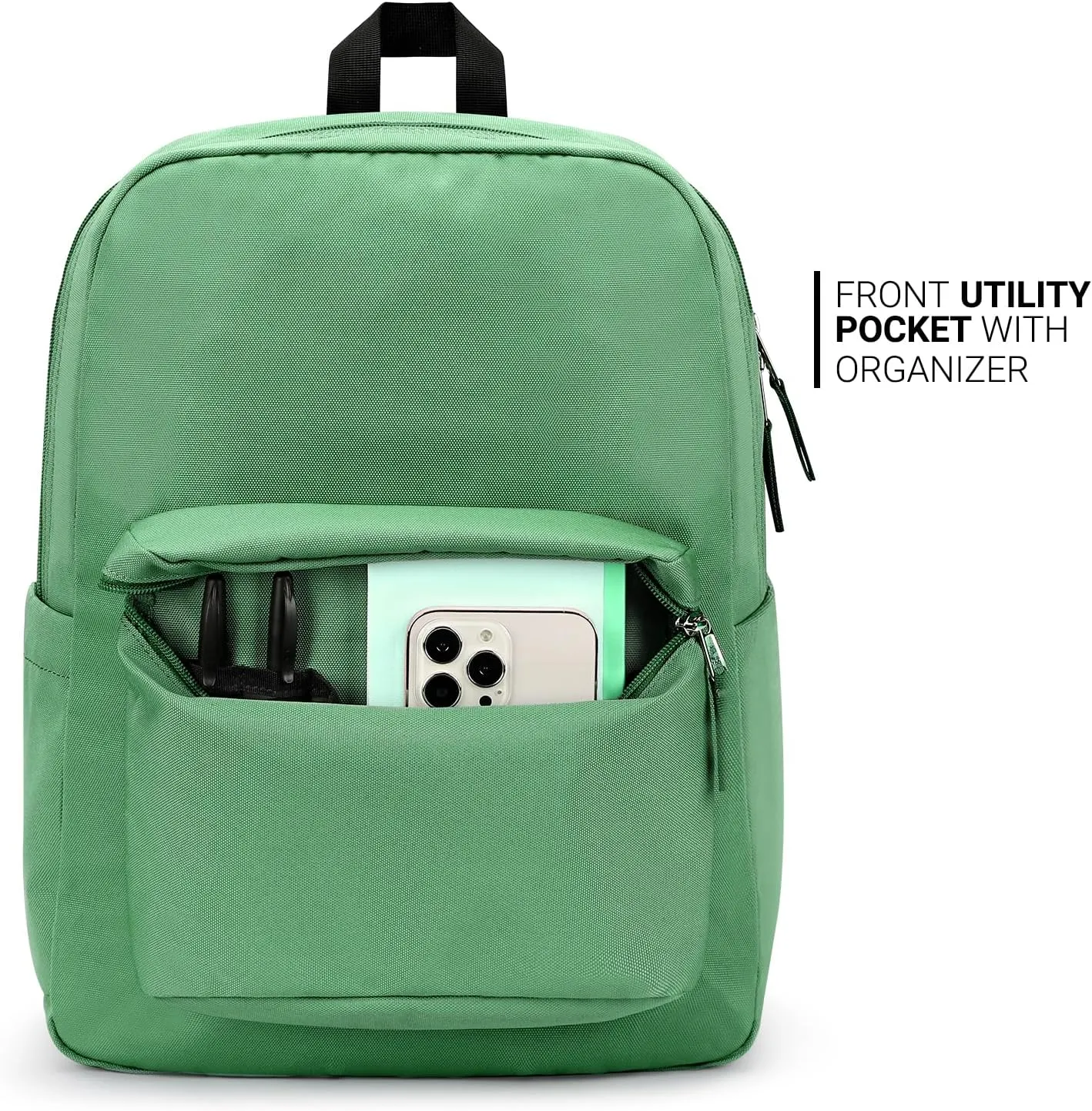 ZORFIN Simple Backpack for School Work Travel: Lightweight Bookbag for Girls and Boys - Water Resistant Backpacks for Men and Women - Green