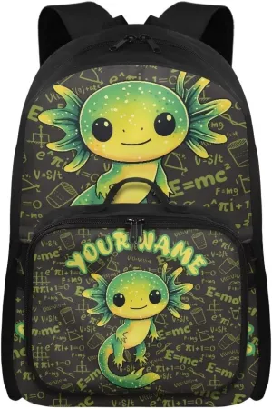 ZOUTAIRONG Green Axolotl Backpack for School Removable Lunch Bag School Bags for Girls 7-10/10-12/12-16, Fashion Casual Backpack with Side Pockets