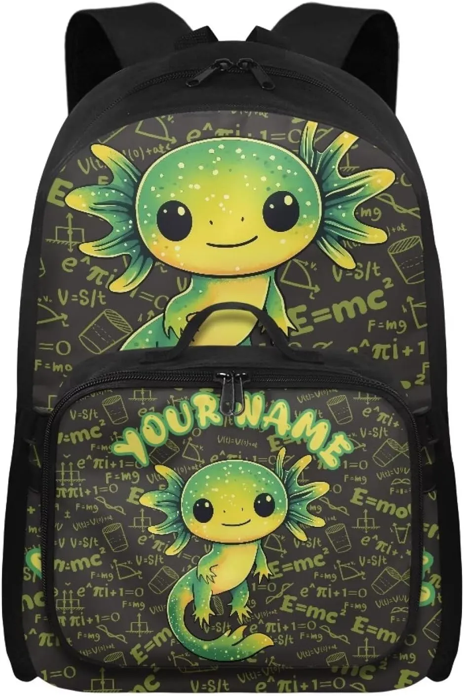 ZOUTAIRONG Green Axolotl Backpack for School Removable Lunch Bag School Bags for Girls 7-10/10-12/12-16, Fashion Casual Backpack with Side Pockets