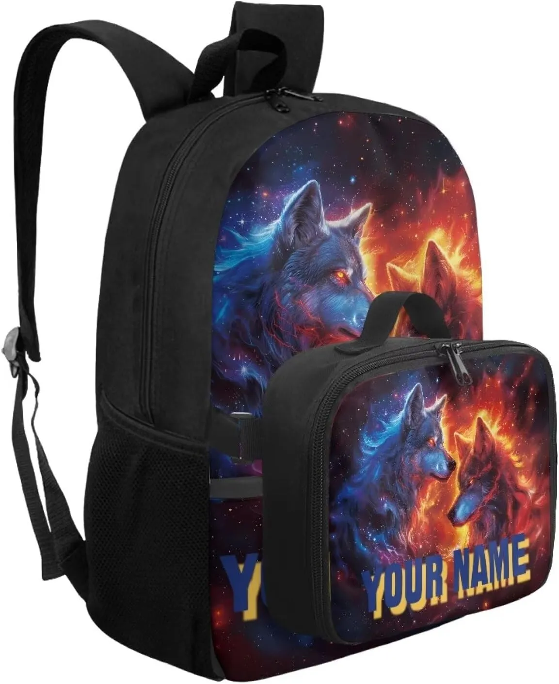 ZOUTAIRONG Kids Backpacks for Boys Personalized Backpack Flaming Wolf Print Book Bags and Removable Lunch Bag for Age 7-10/10-12/12-16