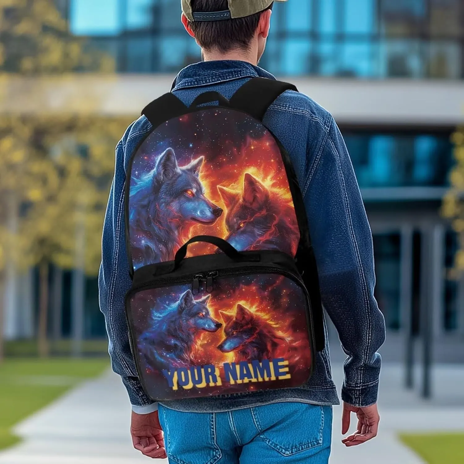 ZOUTAIRONG Kids Backpacks for Boys Personalized Backpack Flaming Wolf Print Book Bags and Removable Lunch Bag for Age 7-10/10-12/12-16