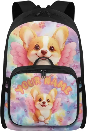 ZOUTAIRONG Kids Backpacks for Girls, Cute Corgi Personalized Large Capacity School Bag and Removable Dining Bag, Cute Casual Bookbag with Side Pockets
