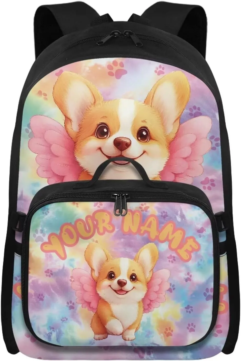 ZOUTAIRONG Kids Backpacks for Girls, Cute Corgi Personalized Large Capacity School Bag and Removable Dining Bag, Cute Casual Bookbag with Side Pockets