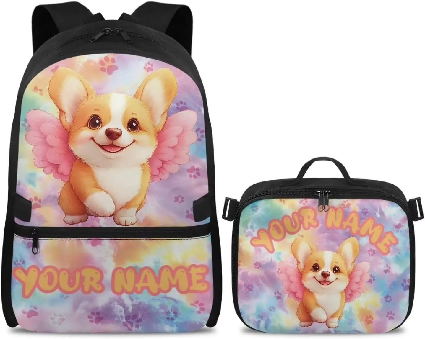 ZOUTAIRONG Kids Backpacks for Girls, Cute Corgi Personalized Large Capacity School Bag and Removable Dining Bag, Cute Casual Bookbag with Side Pockets